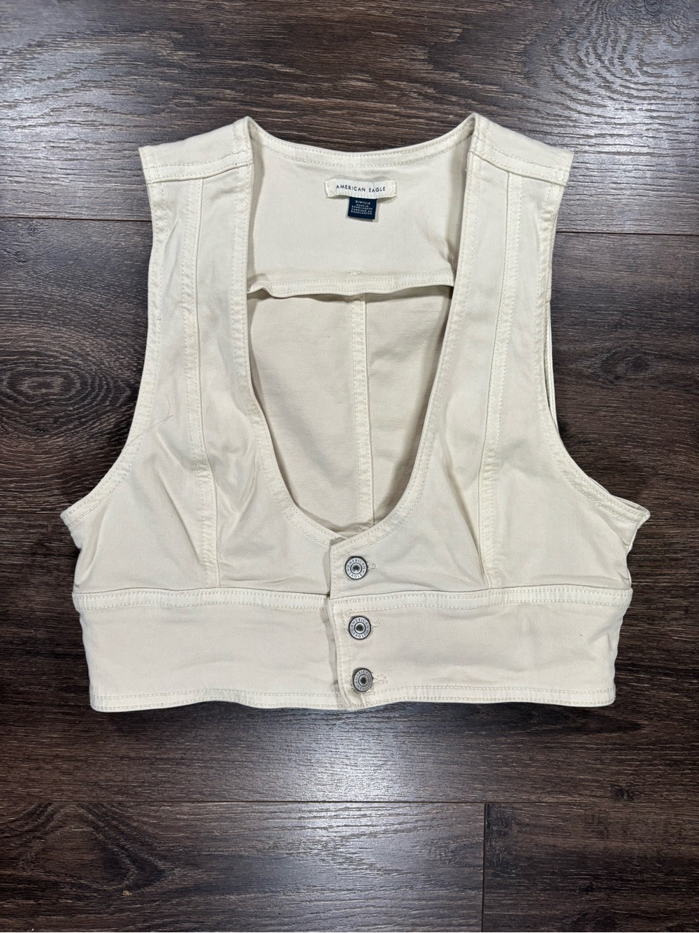 American Eagle Khaki Button-Front Cropped Tank Vest Y2K Preppy